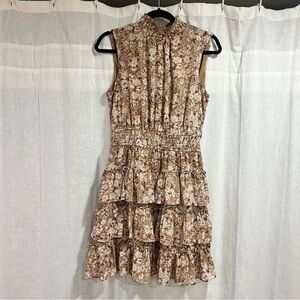 Express Floral Sleeveless Mock Neck Tiered Ruffle Dress